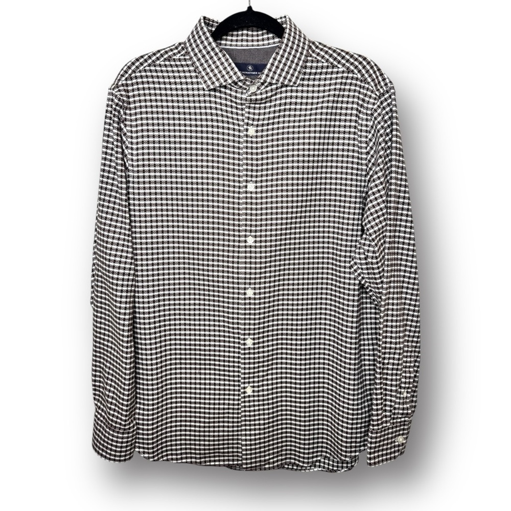 Hart Schaffner Marx Mens Size L Brown White Checker Textured Button Down Shirt
